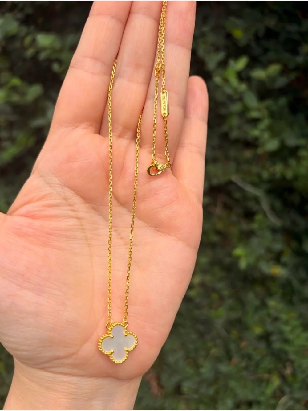 Gold Flower Pendant Necklace with White Mother-of-Pearl